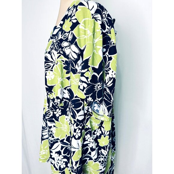 Susan Graver 3X Floral Knit Short-Sleeve Top Navy Green White Floral - Picture 5 of 9